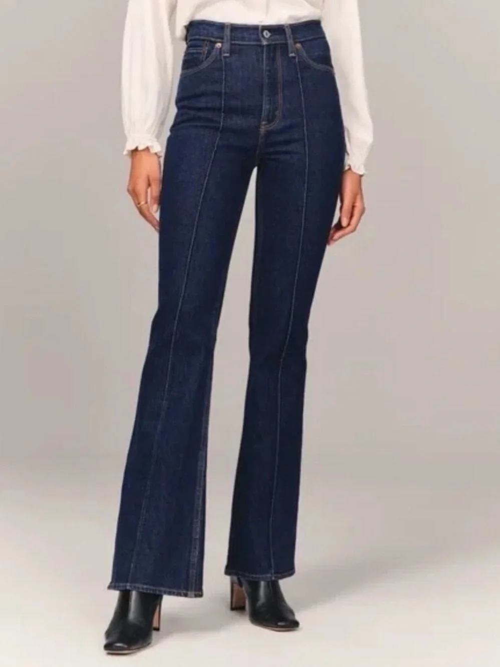 Abercrombie & Fitch Dark Blue High-Rise Flare Jeans - Sz 4 (27) LONG - Picture 2 of 10